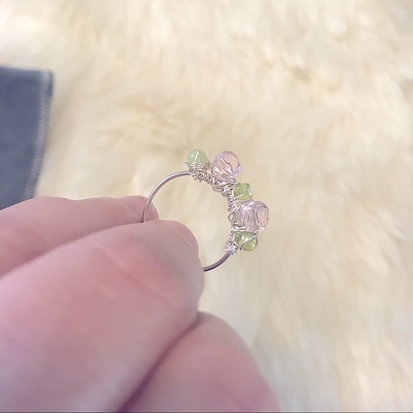 💕Lovely Handcrafted Silver Light Pink+Peridot💍 - Picture 11 of 14